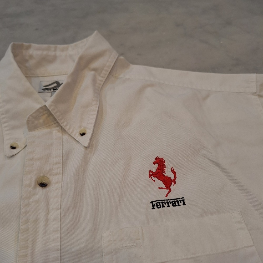 Vtg 90s Tri-Mountain Ferrari Shirt Mens XL White SS Button Down Racing S#768 Car